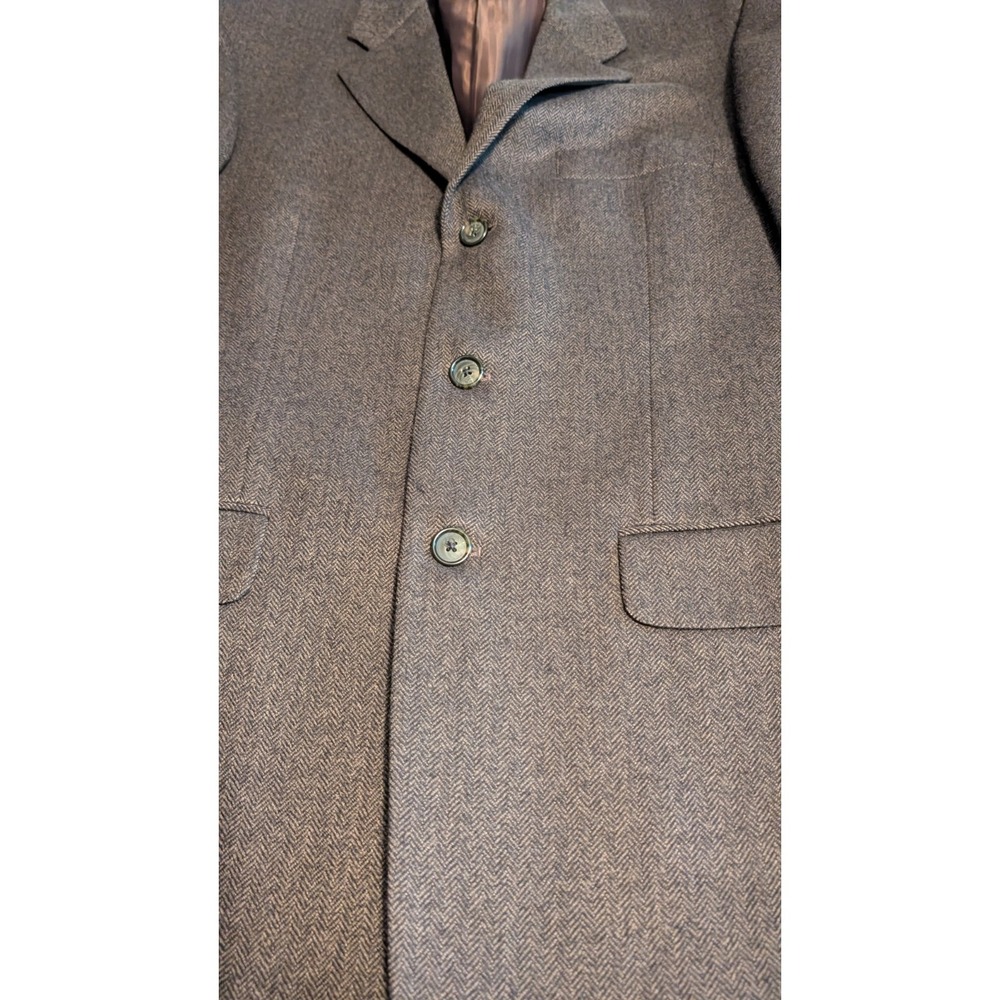 Men's Club Chocolate Brown Herringbone Design Wool/Cashmere Jacket Size Large